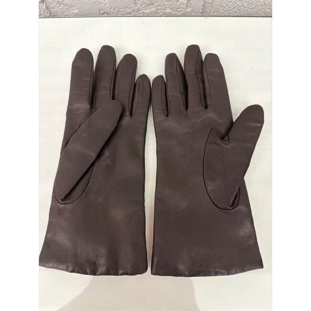 Fownes Women’s Brown Leather Gloves with Cashmere Lining Size 7.5